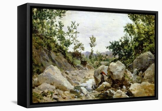 Woman at Stream-Francesco Vinea-Framed Stretched Canvas
