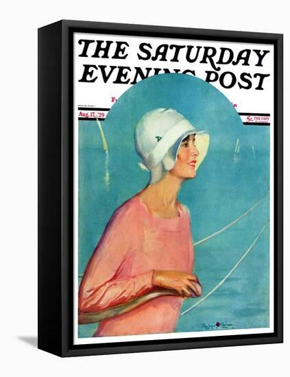 "Woman at the Rudder," Saturday Evening Post Cover, August 17, 1929-Penrhyn Stanlaws-Framed Stretched Canvas