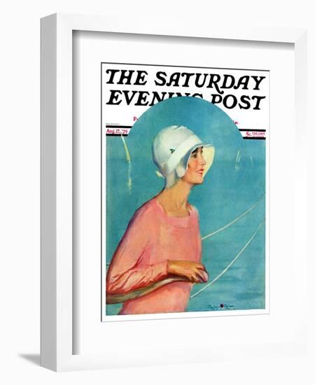 "Woman at the Rudder," Saturday Evening Post Cover, August 17, 1929-Penrhyn Stanlaws-Framed Giclee Print