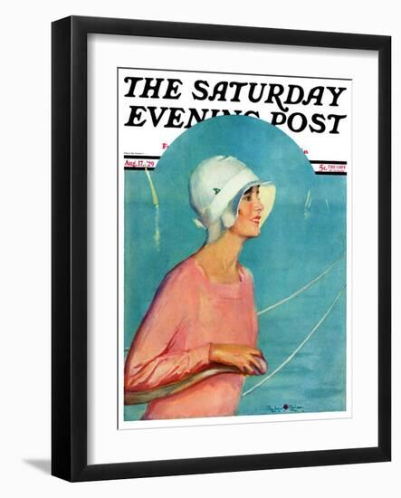 "Woman at the Rudder," Saturday Evening Post Cover, August 17, 1929-Penrhyn Stanlaws-Framed Giclee Print