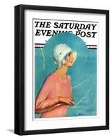 "Woman at the Rudder," Saturday Evening Post Cover, August 17, 1929-Penrhyn Stanlaws-Framed Giclee Print