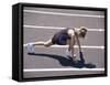 Woman at the Starting Pose on a Running Track-null-Framed Stretched Canvas