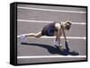 Woman at the Starting Pose on a Running Track-null-Framed Stretched Canvas