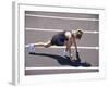 Woman at the Starting Pose on a Running Track-null-Framed Photographic Print