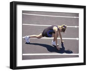 Woman at the Starting Pose on a Running Track-null-Framed Photographic Print