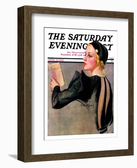 "Woman at the Theater," Saturday Evening Post Cover, April 13, 1935-Bradshaw Crandall-Framed Giclee Print