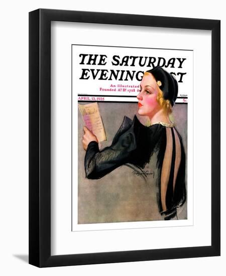 "Woman at the Theater," Saturday Evening Post Cover, April 13, 1935-Bradshaw Crandall-Framed Giclee Print