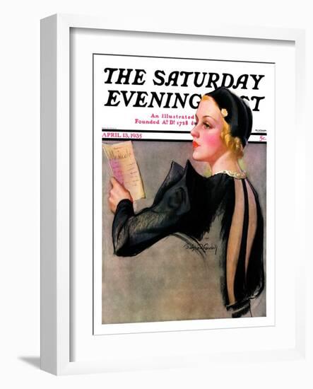 "Woman at the Theater," Saturday Evening Post Cover, April 13, 1935-Bradshaw Crandall-Framed Giclee Print