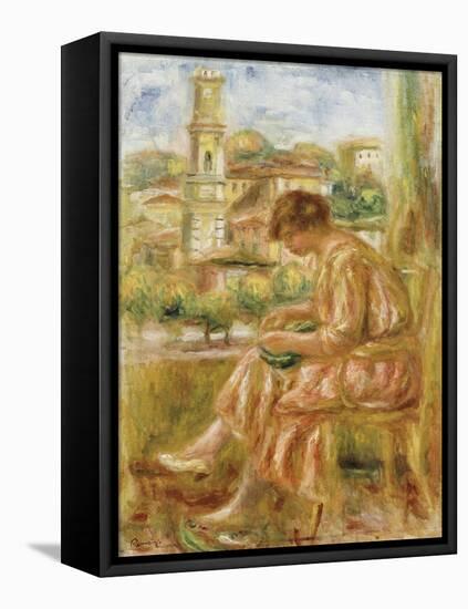 Woman at the Window with a View of Old Nice, 1918-Pierre-Auguste Renoir-Framed Stretched Canvas