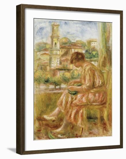 Woman at the Window with a View of Old Nice, 1918-Pierre-Auguste Renoir-Framed Giclee Print