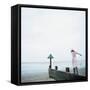 Woman Balancing on a Breakwater-null-Framed Stretched Canvas