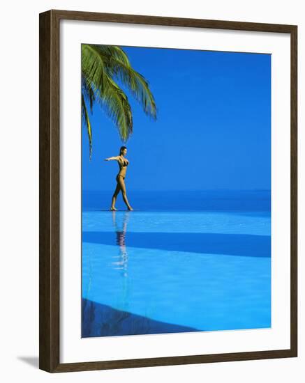 Woman Balancing on Edge of Infinity Pool, Maldives, Indian Ocean-Papadopoulos Sakis-Framed Photographic Print