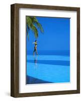 Woman Balancing on Edge of Infinity Pool, Maldives, Indian Ocean-Papadopoulos Sakis-Framed Photographic Print