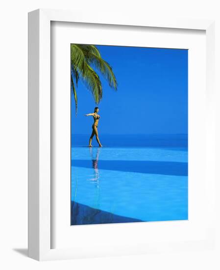 Woman Balancing on Edge of Infinity Pool, Maldives, Indian Ocean-Papadopoulos Sakis-Framed Photographic Print