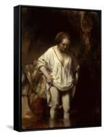 Woman Bathing in a Stream, 1654 (Oil on Panel)-Rembrandt van Rijn-Framed Stretched Canvas