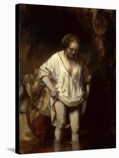 Woman Bathing in a Stream, 1654 (Oil on Panel)-Rembrandt van Rijn-Stretched Canvas