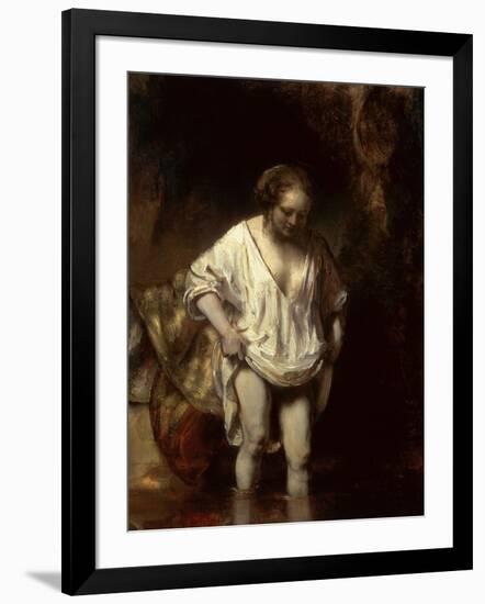 Woman Bathing in a Stream, 1654 (Oil on Panel)-Rembrandt van Rijn-Framed Giclee Print