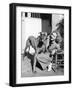 Woman Bending Next to Her Great Dane to Give Him a Hug-null-Framed Photo
