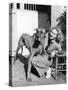 Woman Bending Next to Her Great Dane to Give Him a Hug-null-Stretched Canvas