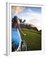 Woman Bike Riding, Makai Golf Course, Kauai, Hawaii, USA-Micah Wright-Framed Premium Photographic Print