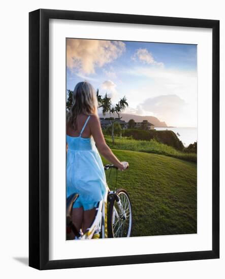 Woman Bike Riding, Makai Golf Course, Kauai, Hawaii, USA-Micah Wright-Framed Photographic Print