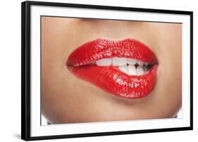 Woman Biting Lip-null-Framed Photo