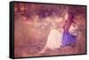 Woman Blowing Wishes in Forest. Fairy or Elf-mandygodbehear-Framed Stretched Canvas