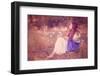 Woman Blowing Wishes in Forest. Fairy or Elf-mandygodbehear-Framed Photographic Print