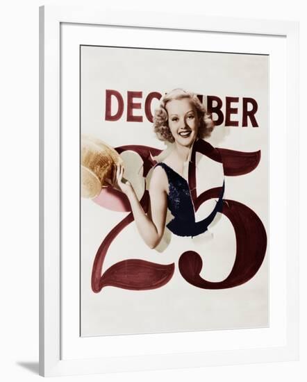 Woman Bursting Through Calendar on Christmas Day-null-Framed Photo