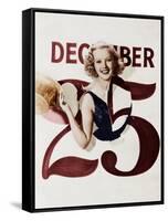 Woman Bursting Through Calendar on Christmas Day-null-Framed Stretched Canvas