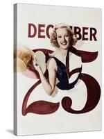 Woman Bursting Through Calendar on Christmas Day-null-Stretched Canvas