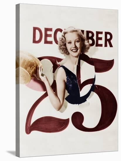 Woman Bursting Through Calendar on Christmas Day-null-Stretched Canvas