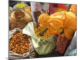 Woman Buying Marigolds, Flower Market, Bari Chaupar, Jaipur, Rajasthan, India, Asia-Annie Owen-Mounted Photographic Print