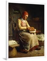 Woman Carding Wool-Jean-François Millet-Framed Giclee Print