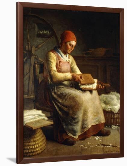 Woman Carding Wool-Jean-François Millet-Framed Giclee Print