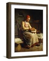 Woman Carding Wool-Jean-François Millet-Framed Giclee Print