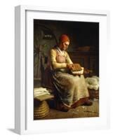 Woman Carding Wool-Jean-François Millet-Framed Giclee Print