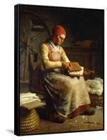 Woman Carding Wool-Jean-François Millet-Framed Stretched Canvas