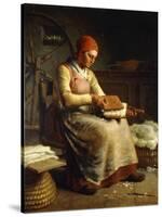 Woman Carding Wool-Jean-François Millet-Stretched Canvas