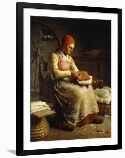 Woman Carding Wool-Jean-François Millet-Framed Premium Giclee Print