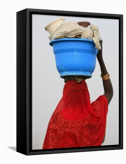 Woman Carrying a Bowl on Her Head, Saint Louis, Senegal, West Africa, Africa-Godong-Framed Stretched Canvas