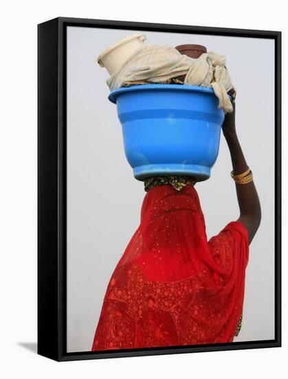 Woman Carrying a Bowl on Her Head, Saint Louis, Senegal, West Africa, Africa-Godong-Framed Stretched Canvas