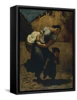 Woman Carrying a Bundle with a Girl in the Street, 1850-Honore Daumier-Framed Stretched Canvas