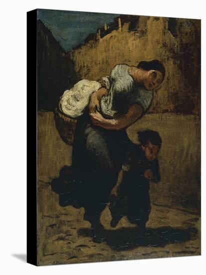 Woman Carrying a Bundle with a Girl in the Street, 1850-Honore Daumier-Stretched Canvas