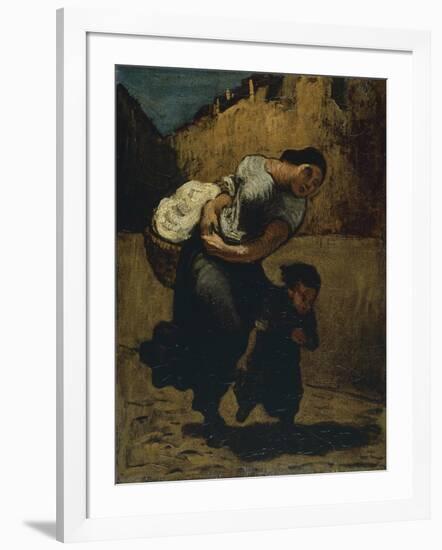 Woman Carrying a Bundle with a Girl in the Street, 1850-Honore Daumier-Framed Giclee Print