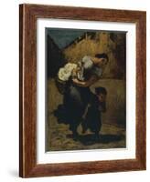 Woman Carrying a Bundle with a Girl in the Street, 1850-Honore Daumier-Framed Giclee Print