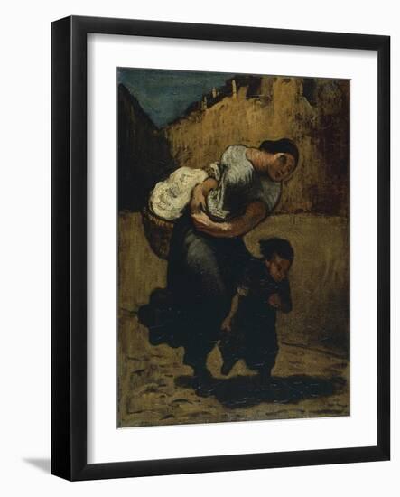 Woman Carrying a Bundle with a Girl in the Street, 1850-Honore Daumier-Framed Giclee Print