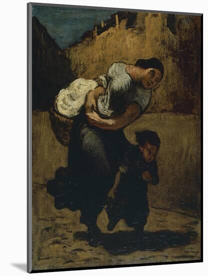 Woman Carrying a Bundle with a Girl in the Street, 1850-Honore Daumier-Mounted Giclee Print