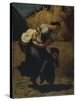 Woman Carrying a Bundle with a Girl in the Street, 1850-Honore Daumier-Stretched Canvas