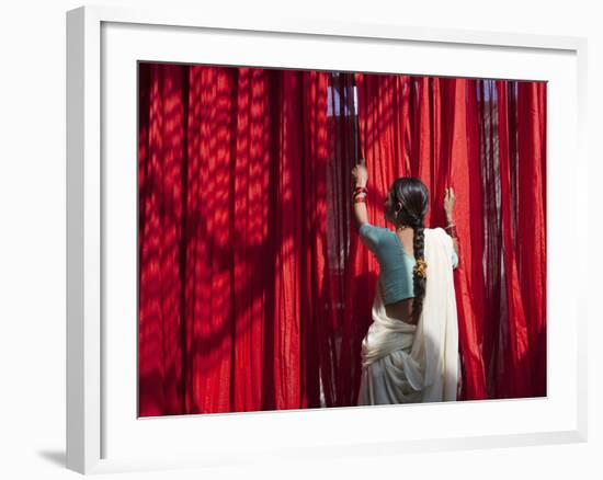 Woman Carrying Baby with Colorful Fabric, Pali, Rajasthan, India-Keren Su-Framed Photographic Print